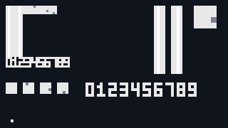 The stage 2 window with, in the top right corner, the ball at eight times its size with a grey pixel on its right side, and a tiny ball near the left end of the bottom edge.