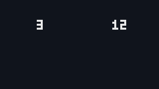 A dark window with a large light 3 in the left half and a large light 12 in the right half, both near the top, drawn in blocky five-row digits.
